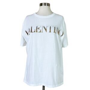 Valentino | Gradient Sequin Logo Silver Gold White Cotton Designer Tee T-Shirt S